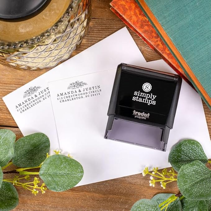 Custom Floral Address Stamp | Choose from 12 Designs | Multiple Ink Color Options | Envelope Return Address Stamp for Couple or Family (Design 5, Extra Large)