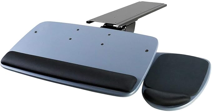 Mount-It! Under Desk Keyboard Tray, Adjustable Keyboard and Mouse Drawer Platform with Ergonomic Wrist Rest Pad, 17.25" Track (MI-7137)