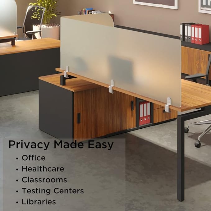 VaRoom Studio Wing Desktop Privacy Panel – Frosted Acrylic Clamp-on Desk Divider –23” W x 18”H Partition