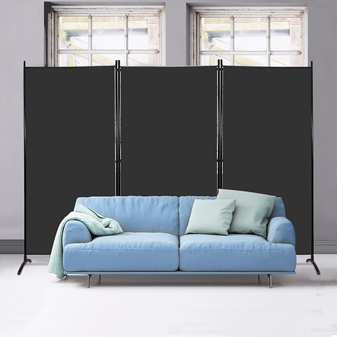 MAYOLIAH Partition Room Dividers 3 Panel Folding Privacy Screens 6 Ft Tall Portable Office Walls Dividers for Room Separator 102"x20"x71", Black