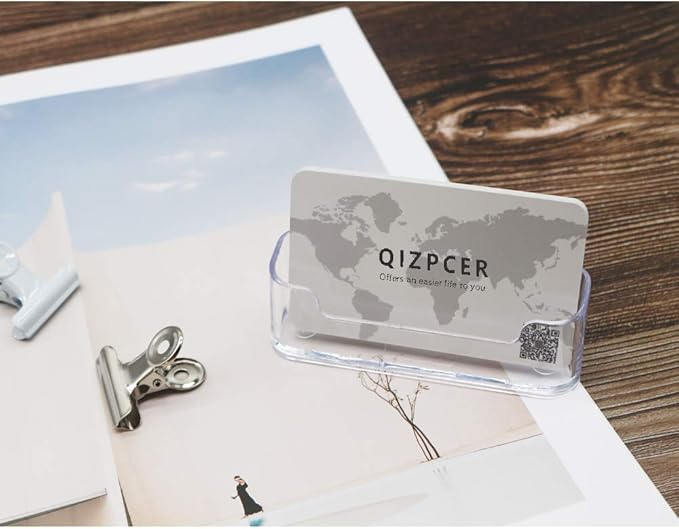 Qizpcer 8 Pack Plastic Business Card Holder - Clear Business Card Case for Desk - Office Acrylic Business Card Stand Display