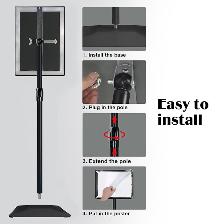 Golemas Adjustable Sign Stand for Display, with Upgraded Iron Base, Pedestal Floor Signage Stand Holder for Outdoor or Indoor Advertising (11 x 17, Black)