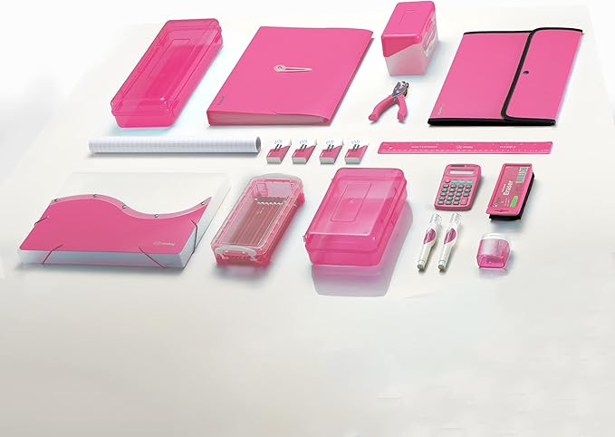 Accordion File Organizer Pink, 7 Pocket Expanding File and Cover Folder with Labels, Plastic Portable Desktop Letter A4 Paper, Also Available in Red, Purple, Green, Blue, Grey, 1 Pc – by Enday