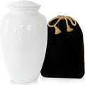 Modern Memorials Cremation Urn for Ashes - Large Urn for Man & Women - 200 Cubic Inches - Includes Velvet Storage Bag - White