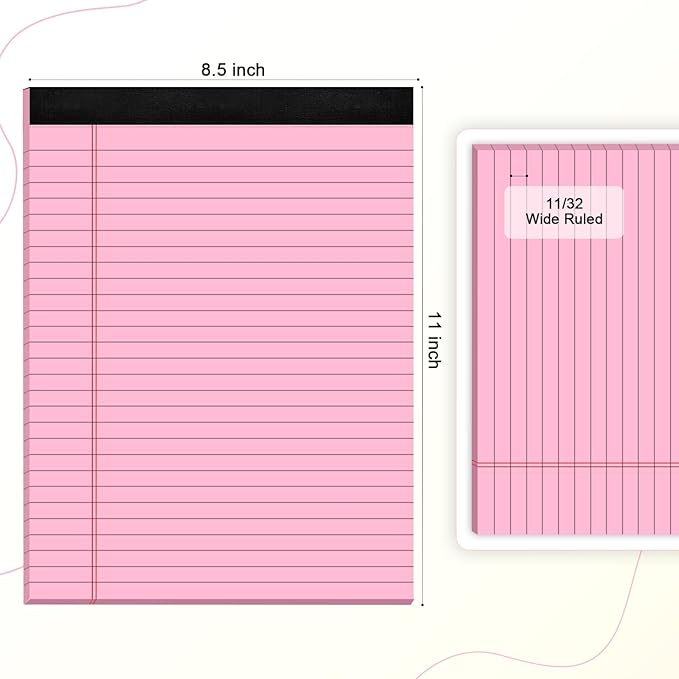 AILZFEI Colored Legal Pads 8.5 x 11 Wide Ruled, Note Pads Sturdy Back Writing Pads 30 Sheets/Pad, 20lb Colored Paper, Perforated Notepad with Sturdy Back (6 Pads)