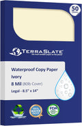 TerraSlate Waterproof Paper, Rip-Proof Colored Paper, Ivory, 50 Sheets, 8 Mil, (80lb Cover), 8.5” x 14”, Laser Printer and Copy Machine Compatible