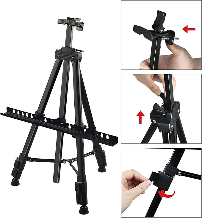 Art Artist Easel Stand for Displaying, RRFTOK Metal Tripod Adjustable Easels for Painting Canvases Height from 21" to 66" with Reinforced Triangle - Carry Bag for Table-Top/Floor Drawing and,Black