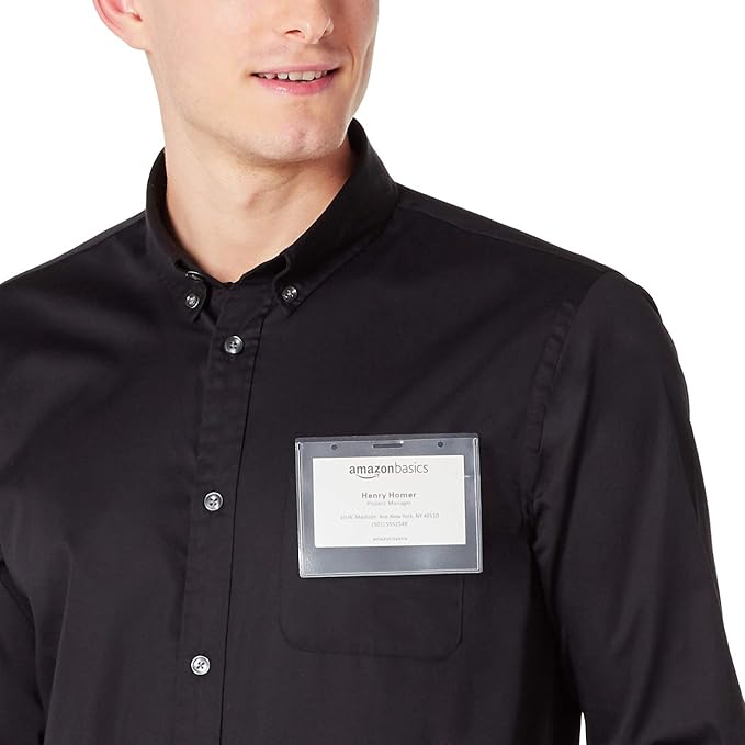 Amazon Basics Horizontal Magnetic Name Badge Holder - 600 Pack, Clear