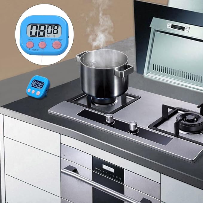 Digital Kitchen Timer, BESTWYA Electronic Timer with Clear LCD Screen Count Up and Down Function 3 Big Buttons On/Off Switch Button (2, Blue and Green)