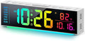 Digital Clock, Alarm Clock for Bedroom, Digital Wall Clocks for Classroom, Living Room Decor, Desk Clock Large Display, 13 Number Display Colors, 12 Ambient Light Colors, Auto Dimming, DST (White)