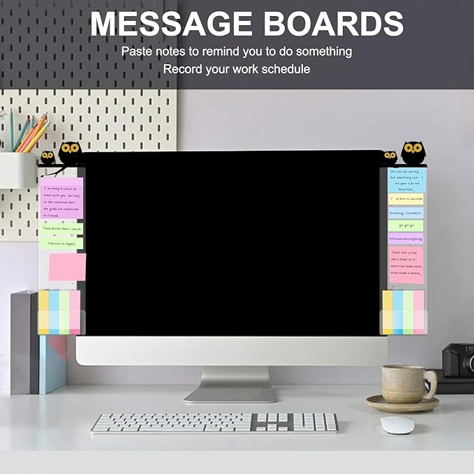 Zcxbeh Office Desk Accessories 2pcs Multifunction Computer Monitor Memo Board - Office Supplies for Women Men Computer Sticky Note Holder Home Decor (Owls Monitor Memo Board)