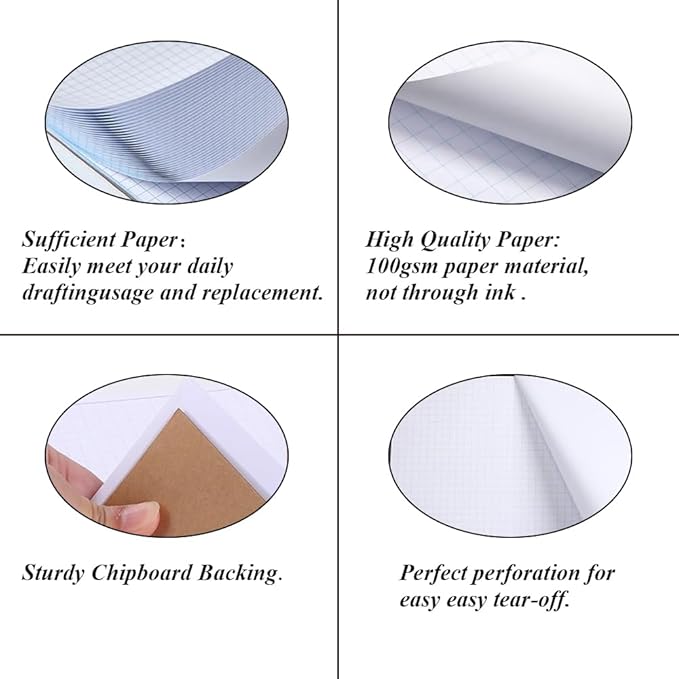 Engineering Graph Paper Pads, 11x17 Quadrille 25 Sheets/50 Pages Grid Paper for Drafting, Engineering, Blueprint Drawing, 4x4 Blue Quad Rule, 100gsm White Paper