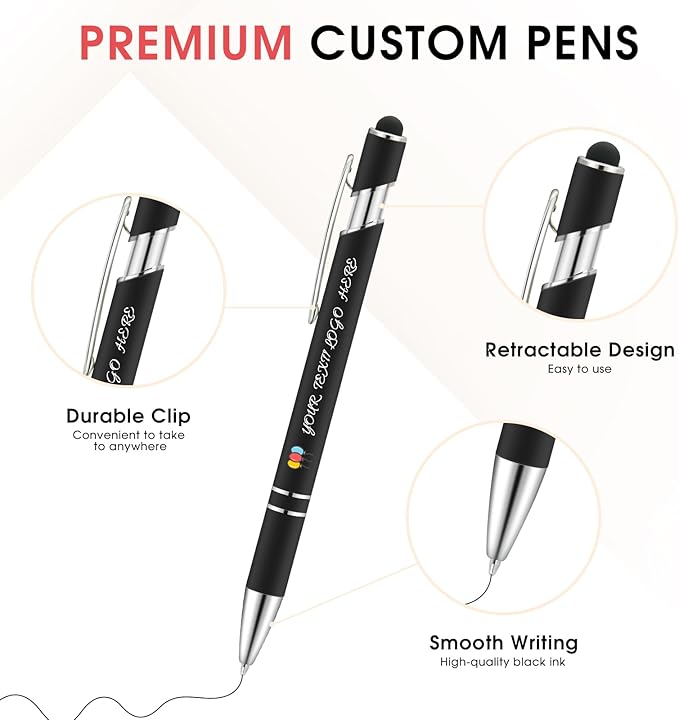 ENOMY Personalized Pens Bulk Free Engraved with Logo/Name/Message Black Ink Custom Pens Customized Stylus Ballpoint Pens Ideal Gifts for Business Anniversary (60)