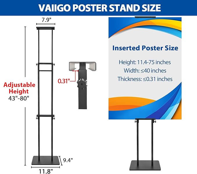 VAIIGO 4-Pack Poster Stand - Heavy Duty, Double-Sided, Adjustable Height Up to 80 inches, Outdoor Banner Stand - Black