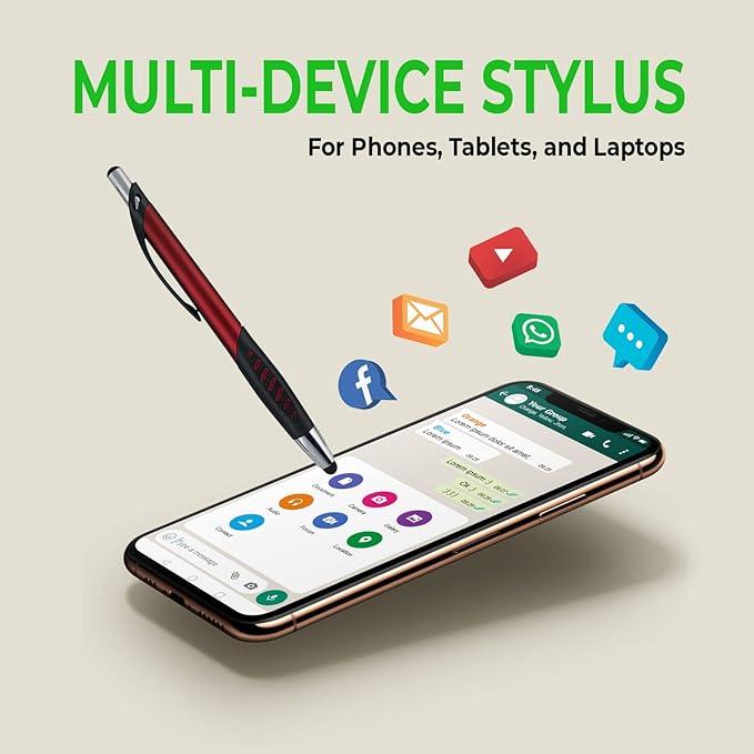 Personalized Pens With Custom Logo or Text-350 Pack Bulk-for Businesses, Parties, and Events, 2 in 1 Ballpoint Pen & Capacitive Stylus for Touchscreen Devices, Click Action, Black Ink, Green