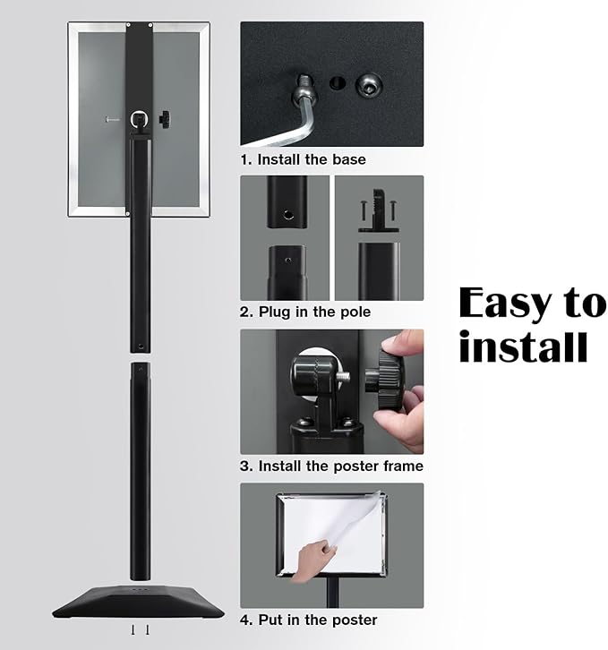 Golemas Sign Stand for Display, 11lbs Integrated Rod Heavy Duty Pedestal Floor Signage Stand Holder, for Outdoor or Indoor Advertising (11 x 17, Black, 3Pack)