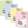 Kaisa Filler Paper Colored loose Leaf Paper, Wide Ruled 8x10.5in Colored Paper, 3-Hole Punched for 3-Ring Binders,100Sheets/pack 4Packs, FC10001W