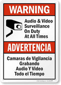 SmartSign 14 x 10 inch “Warning - Audio & Video Surveillance On Duty At All Times” Bilingual Sign, Digitally Printed, 55 mil HDPE Plastic, Red, Black and White, Made in USA