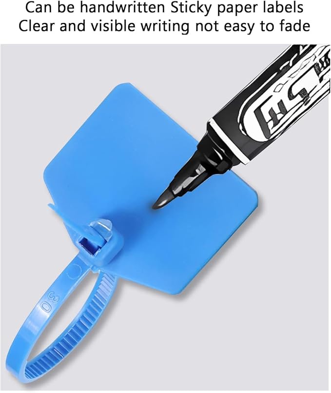 4 in Marker Nylon Cable Ties, Plastic Water Proof Tags, Self-Locking Written-on Cable Marker, Security Seals Label for Cabling, Wire Marking Label, Shipping Hanging Tags - Blue/ 100pcs