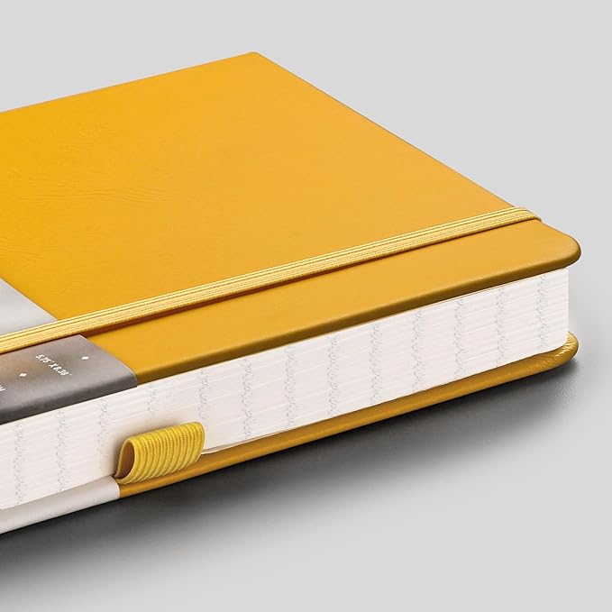 EMSHOI College Ruled Notebook 120gsm Thick Lined Journal - 256 Numbered Pages, A5 Hardcover Leather Writing Notebook for Work, School, Travel - with Sticky Notes, 5.75"x8.38", Yellow