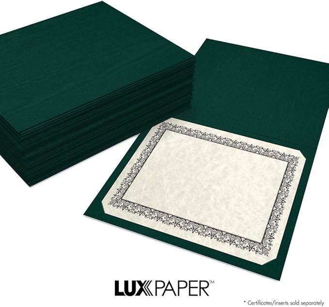LUXPaper 9.5" x 12" Certificate Holders | Green Linen | 100lb. Cover | 25 Qty