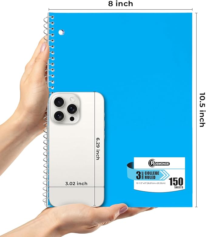 Rosmonde 2000 Packs (Pallet) 3 Subject Notebooks, Spiral Notebook Bulk, College Ruled, Pallet of Notebooks,150 Sheets (300 pages),8 x 10-1/2",Bulk Spiral Notebooks for School & Office,4-7 Days Transit