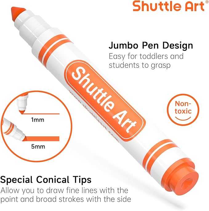 Shuttle Art 304 Pack Washable Markers, 8 Colors Broad Line Markers, Separate Pack of 38, Conical Tip Marker Bulk with a Box, Home Classroom School Supplies for Toddlers Kids Adults Students Teachers