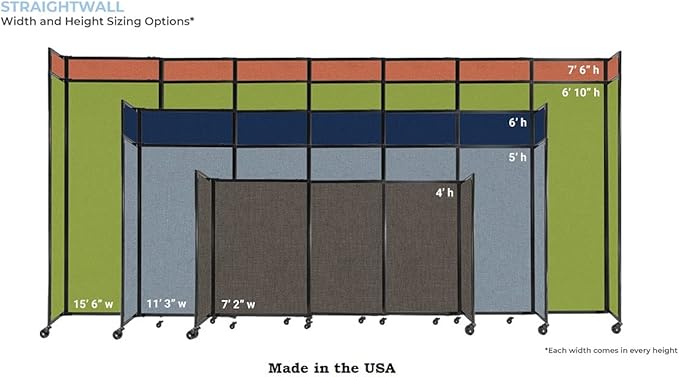 Versare Straightwall Sliding Portable Wall Partition | Freestanding Office Dividers | Locking Wheels | Temporary Room Separator | 7'2'' Wide x 4' Tall Cloud Gray Fabric Panels