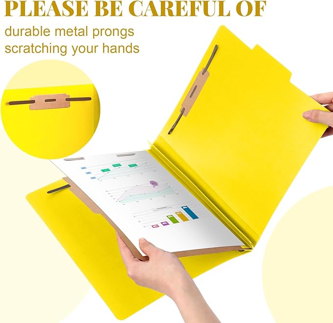 Skyygemm 60 Pcs Classification Folders Letter Size, 1 Divider Pressboard File Folder with Fasteners, Expanding File Organizer Bulk for School Teachers, Office Employee, Coworker, Staff (Yellow)