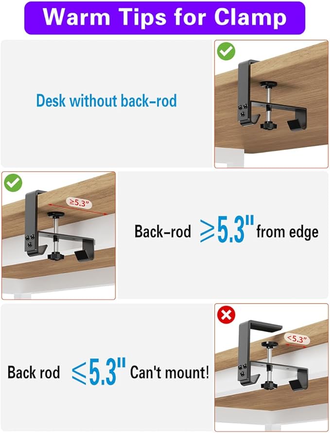 No Drill Under Desk Cable Management Tray, 36" Cord Organizer for Table, Clamp/Screw Mount Desk Cable Management, Premium Fabric Cable Management Tray for Office, Home（Black/2set）