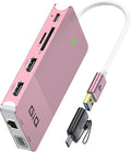 USB Docking Station GIQ USB C HUB USB 3.0 to Dual HDMI VGA Adapter Triple Display USB C Laptop Docking Station Dual Monitor HDMI Splitter Extender Compatible with MacBook M1 M2 USB Dock-Rose Gold