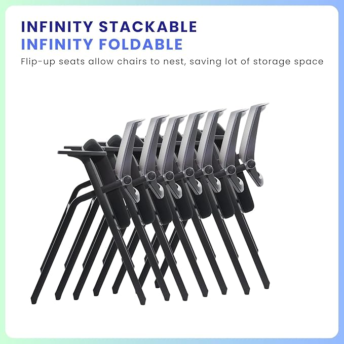 BLANEDUO, 16 Pack Conference Room Chairs, Folding Office Desk Chair with Lumbar Support and Sliding Armrest, Stackable Office Guest Chairs & Reception Chairs