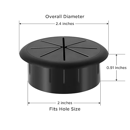HYCC 2 Pack 2 Inch Flexible Desk Grommet,Organize Wires and Cables on Office Equipment, Computer Components, Entertainment Systems Effectively - Color: Black