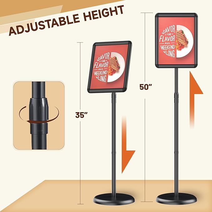Newzueby Adjustable Pedestal Floor Stand Sign Holder for 8.5 x 11 inches Poster, Snap open frame, Outdoor Indoor Standing Display Sign Holders. (2 Pack)