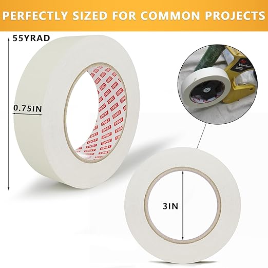 SWRT Masking Tape 0.75 inch x 55 Yards x 10 Rolls (550 Total Yards), Adhesive Painting Tape Bulk for General Purpose Beige White Color for Painting, Crafting, School Stationery, Arts, Home Use etc