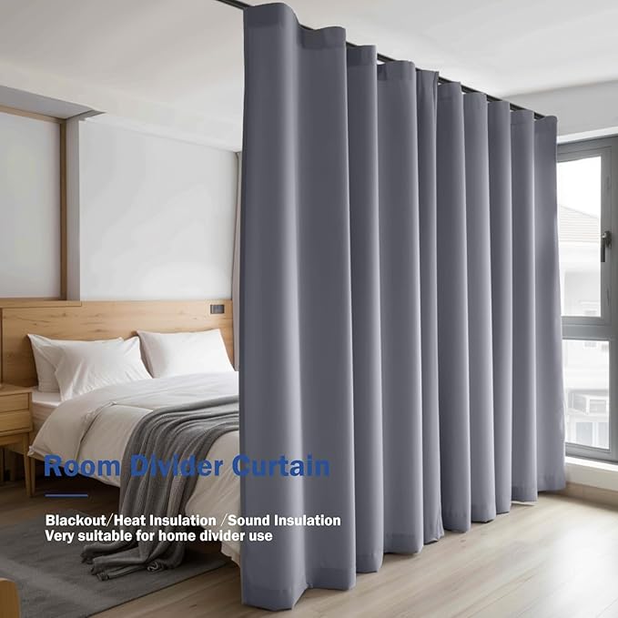 Cbsroro Room Divider Blackout Curtain Track Curtains Wall Dividers Panels Screen for Living Rooms Bedroom Office Privacy Partition Separation, W150 × L120 Inch,1 Panel, Light Grey
