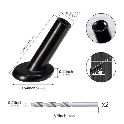 RiaYer 20 Pack 45 Degree Angle Protective Sleeves, Black Cable Railing Corner Protector Sleeve Beveled for 1/8" Wire Rope, T316 Marine Grade Cable Railing Kit with Two Drill Bit for Wood Posts HF039B