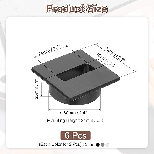 PATIKIL 2.8inch Desk Grommet, 6Pcs Cable Grommet Wire Management Cable Hole Cover Cord Organizer for Office Home Table Countertop, Black Silver Grey