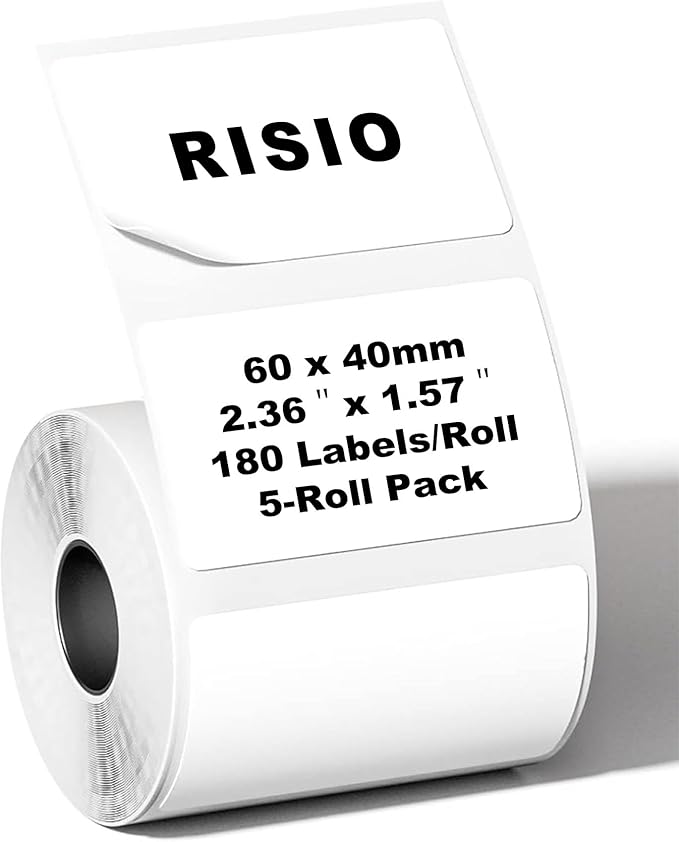 Risio Thermal Labels 2.36"x1.57"(60x40mm),180 Labels/Roll(5 Rolls),Waterproof, Oil-Resistant, Scratch-Resistant Thermal Label Paper,for Barcode/Address/Mailing/Logo/Business/Home