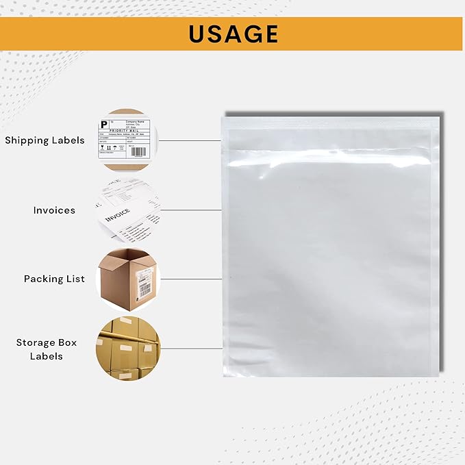 200 Pack 7"x10" Shipping Label Sleeves – Clear Self-Adhesive Packing Slip Pouches, Waterproof Packing List Envelopes – Ideal for Shipping Documents, Mailing Labels, Invoices & Packing Slips