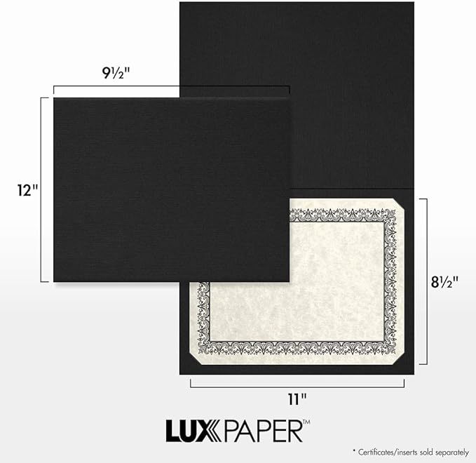 LUXPaper 9.5" x 12" Certificate Holders | Black Linen | 100lb. Cover | 50 Qty