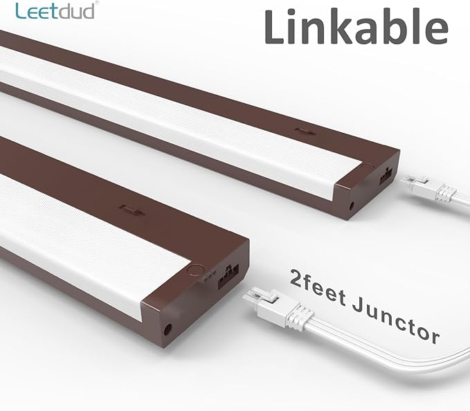 Leetdud LED Under Cabinet Lighting Hardwired or Plug in, 12 Inch 6W, Dimmable 5 Color 2700K/3000K/3500K/4000K/5000K, Linkable Eyes Care Design Counter Lights for Kitchen, Sink, ETL Listed, Bronze