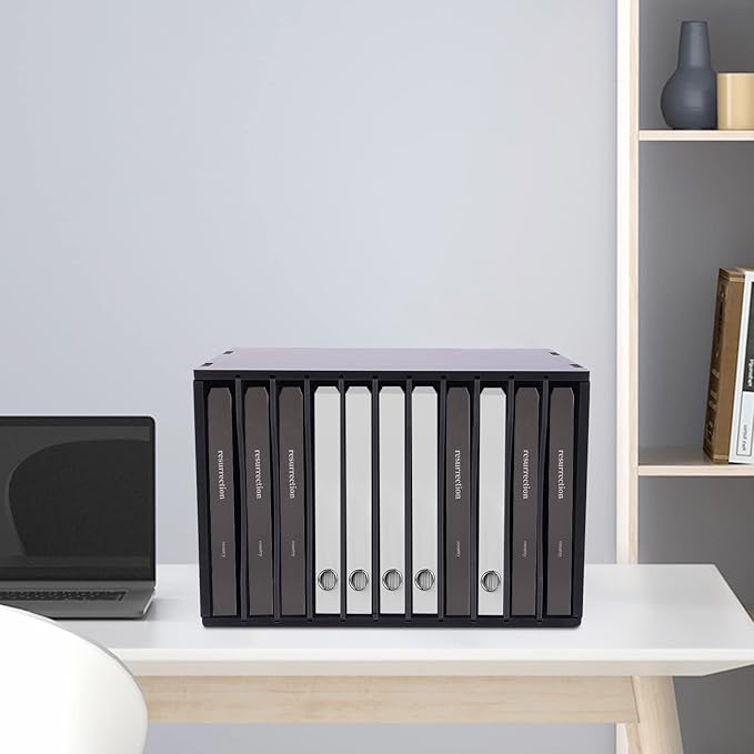 GUEYYSAN Vertical File Storage Rack, 11-Compartment Desktop Sorter Documents Box with Removable Shelves for Studios Office (Black)