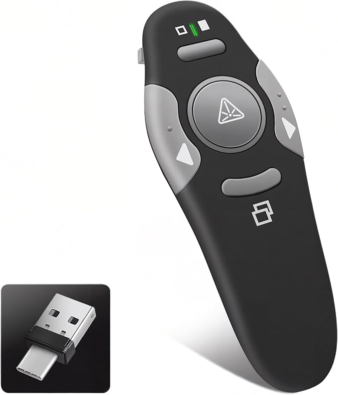 Presentation Clicker Remote, Type C&USB Wireless Presenter, PowerPoint Clicker, Slide Advancer Control for Mac︱ Windows︱ Laptop, Support PPT︱Keynote︱Google Slides