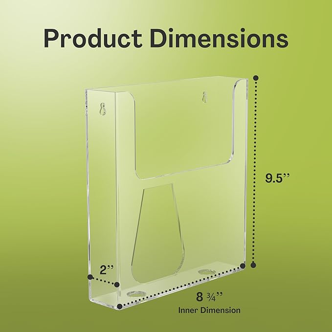 Top Notch Displays Acrylic Brochure Holder for Wall Mounting, Clear Display for 8.5" x 11" Flyers, Literature Holder for Magazines, Pamphlets, Menus, Includes Screws & Plastic Anchors – Pack of 8
