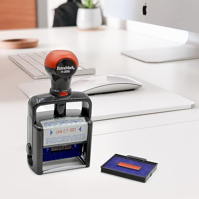 Heavy Duty Style Office Date Stamp with DEPOSITED - Self Inking Dater - Style C - Blue Ink Color