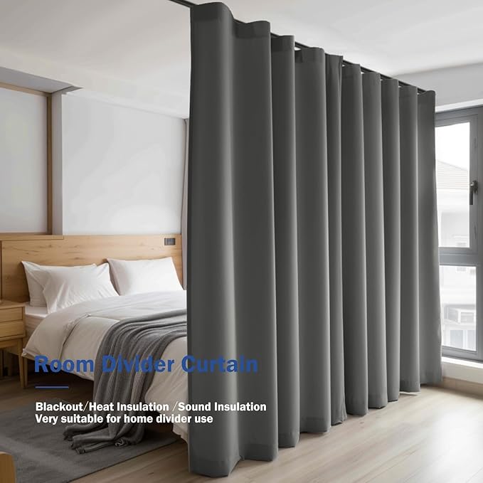 Cbsroro Room Divider Blackout Curtain Track Curtains Wall Dividers Panels Screen for Living Rooms Bedroom Office Privacy Partition Separation, W100 × L120 Inch,1 Panel, Grey