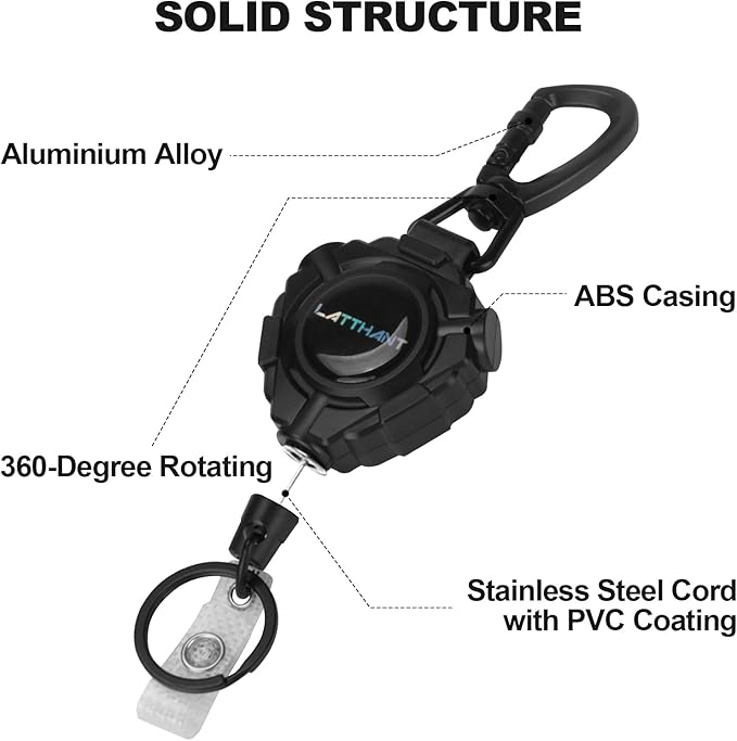 LATTHANT ID Badge Holder Retractable, 2 Pack Heavy Duty Badge Reel with 31.5 inch Steel Cable, 360-Degree Rotating Carabiner Clip for Office ID Cards, Work Security Access, Professional Workplace Use