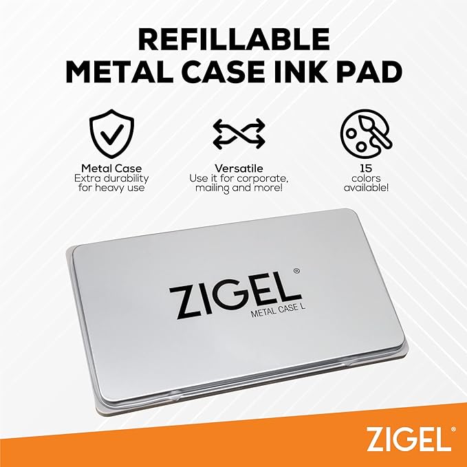 2 Pack Metal Case Stamp Pad Large Size, Gray Color - Size: 3" x 6" - Choose from 15 Ink Colors