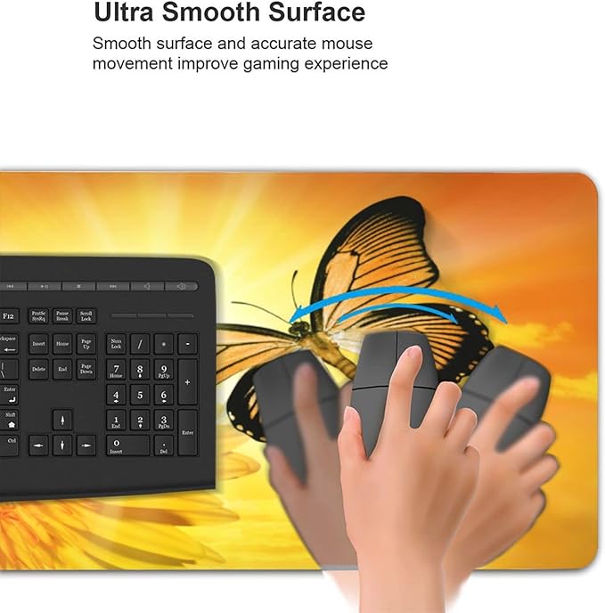 CANFLASHION Gaming Mouse Pad,Large Mouse Pads for Desk,Non-Slip Rubber Base Extended Mousepad,XXL Keyboard Mouse Mat,Computer Keyboard Desk Pad with Stitched Edges,35.4x15.8inch,Flower Sun Butterfly